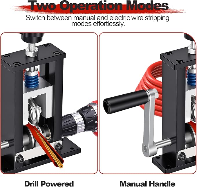 Trivd Frol Manual Wire Stripping Machine Gauge Wire 0.06"-1", Scrapping Copper Wire Peeler Machine, Drill Powered/Hand Crank Dual-drive Wire Stripper Tool for Scrap Copper Recycling & DIY etc.