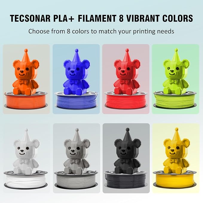 1.75mm PLA + Filament 8 Colors 250g 8 Pack, High Tough Low Warp 3D Printer Filament ±0.02mm for All FDM Printers