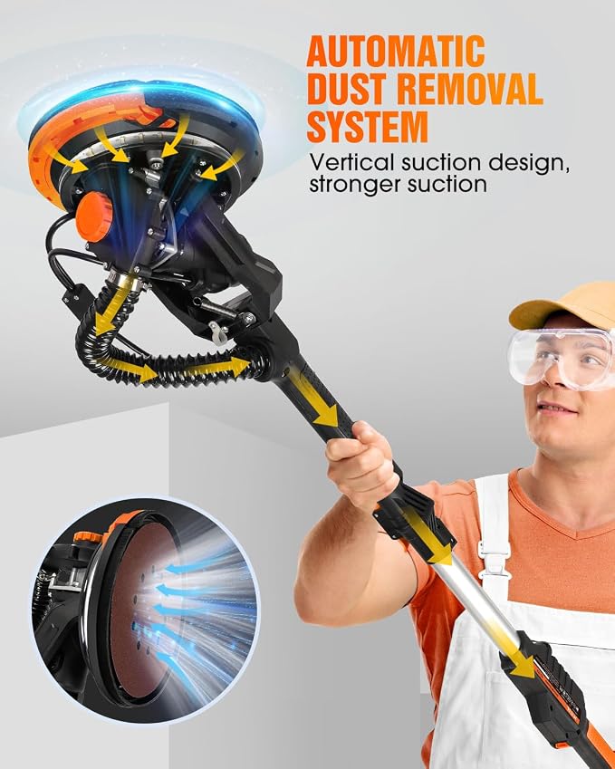 MYTOL Electric Drywall Sander with Vacuum Dust Collection, Variable Speed, LED Light, Foldable Handle, Sanding Discs & Grids