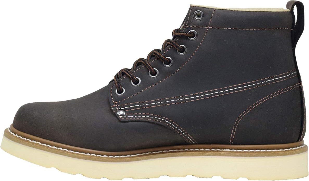 Golden Fox Work Boots Men's 6" Plain Toe Wedge Boot for Construction, Lightweight Comfortable Outsole