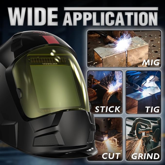 YESWELDER Auto Darkening Welding Helmet, Hemispherical lens, 1/1/1/1 True Color 3.94"X3.66" Large Viewing, Solar Power 4 Arc Sensor, Wide Shade 4/5-9/9-13 for TIG MIG Arc Weld Grinding Welder Mask