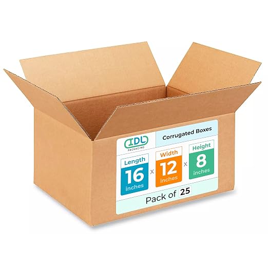 Medium Shipping & Moving Boxes 16"L x 12"W x 8"H (25-Pack) - Extra Strength 200 lb vs Regular - USA-Made Corrugated Boxes for Packaging Moving and Delivering - Packaging Boxes to Pack by IDL Packaging