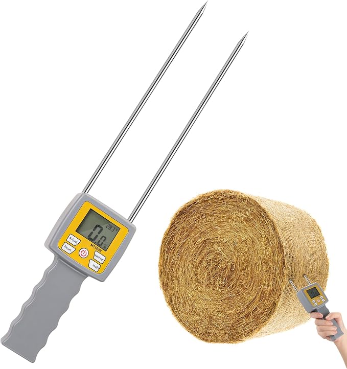 Hay Moisture Tester – Portable Dual Probe Hay Moisture Meter with Temperature & Humidity Compensation – For Hay Bale, Forage Grass, Alfalfa, Pennisetum Hydridum & Leymus Chinensis Moisture Tester