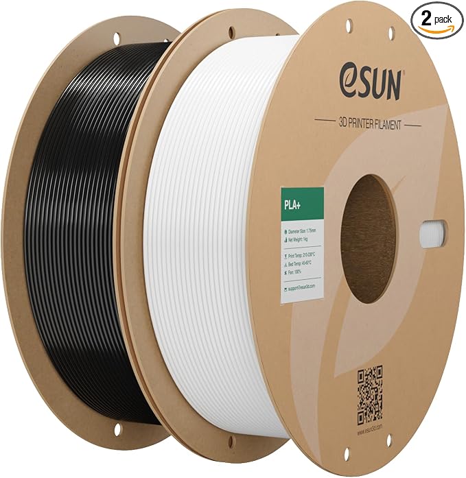 eSUN PLA+ Filament 1.75mm, 3D Printer Filament PLA Plus, Dimensional Accuracy +/- 0.03mm, 1KG per Spool, 2 Spools 3D Printing Filament, Cold White + Black