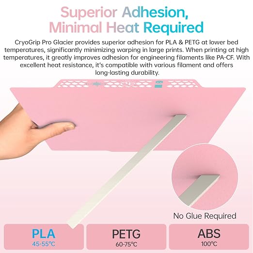BIQU CryoGrip Pro Glacier Build Plate for Bambu-Lab X2D P2S P1S P1P X1C X1E A1 3D Printers, Double-Sided Fine Textured Spring Steel Sheet, Firm Adhesion, 257x257mm, Pink