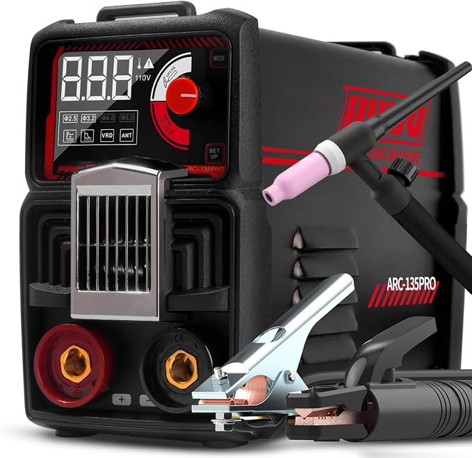 110V 135A Stick Welder Lift Tig Welder Digital Welding Machine with Overheat Protection,Electrode, Digital Screen, Quick Connector with Hot Start - MINI MMA Arc Welder with Lift TIG Torch(BLACK)