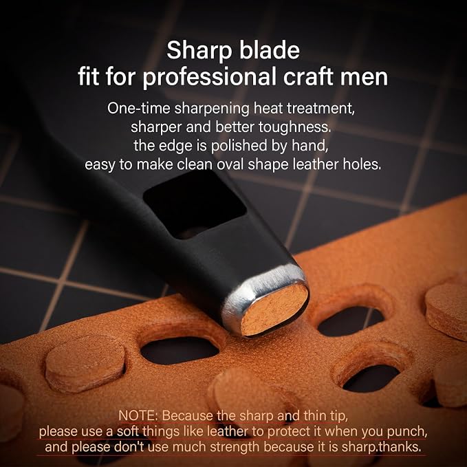 WUTA 6 Pcs Leather Belt Hole Puncher Oval Cutter Strap Watch Band Flat Punches Heavy Duty Oblong Tools for Leathercrafting (4 * 5+4 * 6+5 * 8+5 * 25+4mm Round+3.5mm Round)
