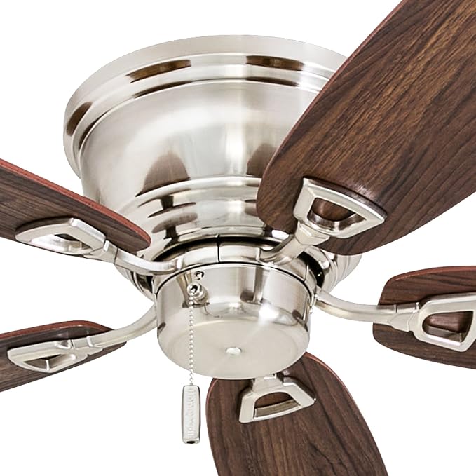 Honeywell Glen Alden 52 Inch Indoor LED Ceiling Fan with No Light, Pull Chain Control, 5 Dual-Finish Blades, Quiet Reversible Motor, Brushed Nickel
