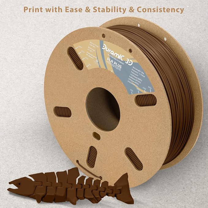 DURAMIC 3D PLA+ Printer Filament 1.75mm PLA Plus Neatly 2Kg Spool(2.2lbs) | PLA Pro Tougher and Stronger, Dimensional Accuracy Probability +/- 0.02mm Brown