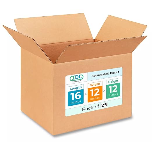 Medium Shipping & Moving Boxes 16"L x 12"W x 12"H (25-Pack) - Extra Strength 200 lb vs Regular - USA-Made Corrugated Cardboard Box - Box for Packaging - Box to Pack by IDL Packaging