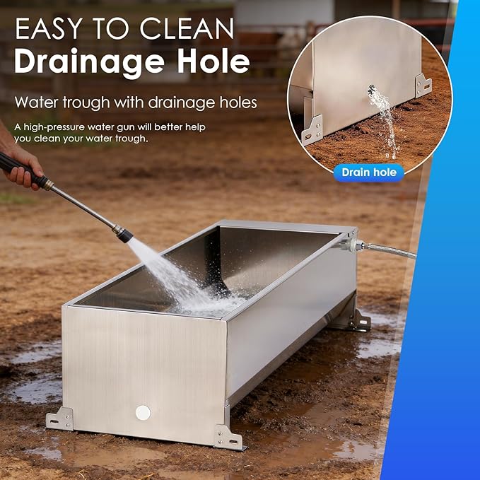 10 Gallons Automatic Livestock Water Trough Stainless Steel Larger Dog Water Bowl Dispenser with Float Valve Kit Large Capacity Outdoor Horse Pig Water Trough for Dog Pig Cow Goat 36‘’*12.4*‘’9.1‘’