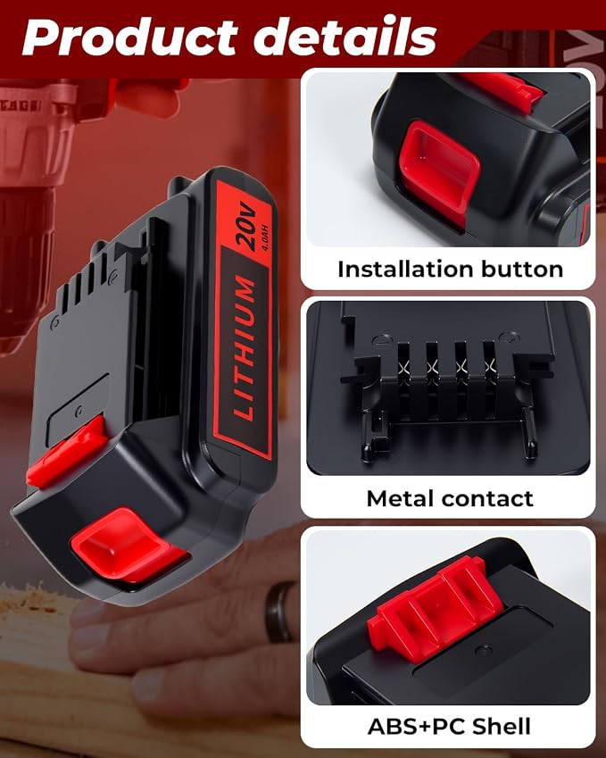 20V 4.0Ah Battery for Black and Decker Lithium-Max Tools, High-Capacity Replacement Lithium-Ion Battery, 2-Pack, Compatible with LBXR20 LBXR2020 LBX20 LBXR2520 LB2X4020 LB2XR20