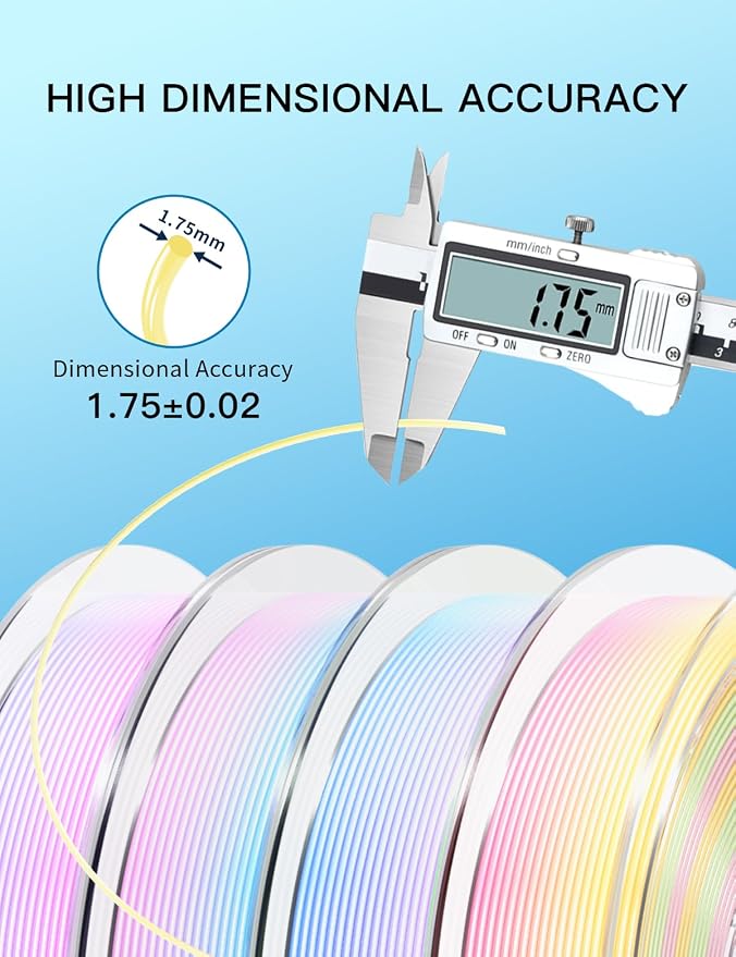PINBALL 500gx4 Silk Rainbow PLA 3D Printer Filament 1.75mm, Shiny Multi-Color Changing Filament 3D Printing Filament Dimensional Accuracy +/- 0.02mm, 500g*4 Spools