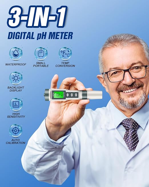 pH Meter, Digital 3-in-1 TDS, pH & Temperature Water Tester pH Pen, 0.01 High Accuracy Reader TDS Meter & PH Tester, pH Meter for Drinking Water, Aquarium,Pool, Hydroponics, Hot Tub, Garden, Wine, Lab