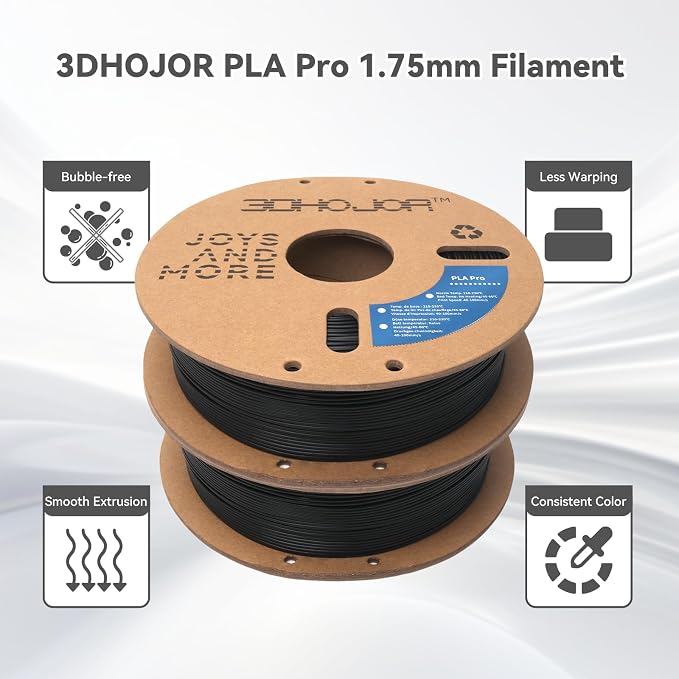 3DHoJor PLA Pro Filament 1.75mm 3D Printing Filament PLA + Bundle 1kg*2 (4.4lbs) Cardboard Spool Dimensional Accuracy +/- 0.03 mm-2 Pack Black