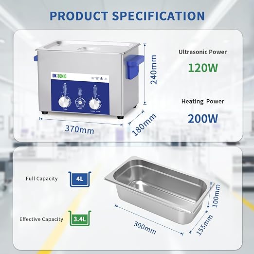 DK SONIC Ultrasonic Cleaner 4L 120W, Ultrasonic Jewelry Cleaner with Power Adjustable Encoded Control and Five Modes for Glasses, Necklaces, Watches,Coins Cleaning