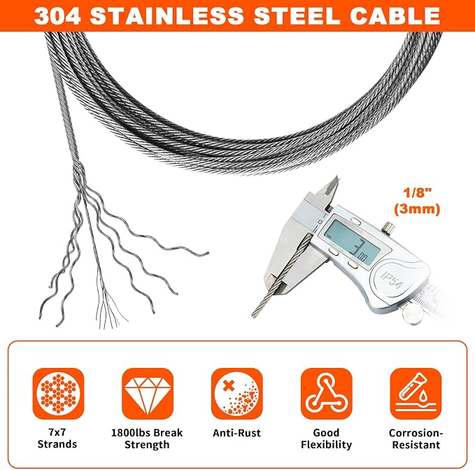 Sanuke Wire Rope Crimping Tool Kit, 33ft 1/8” Stainless Steel Cable and Cutter, Swagging Tool for Copper Aluminum Oval Sleeves, Double Sleeves