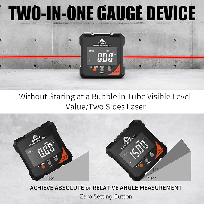 Digital Angle Finder with Laser, 4-Side Magnetic Digital Angle Gauge, Rechargeable Mini Digital Laser Level Measuring Tool Cube Inclinometer with Backlight for Woodworking Tablesaw Gift for Men Black