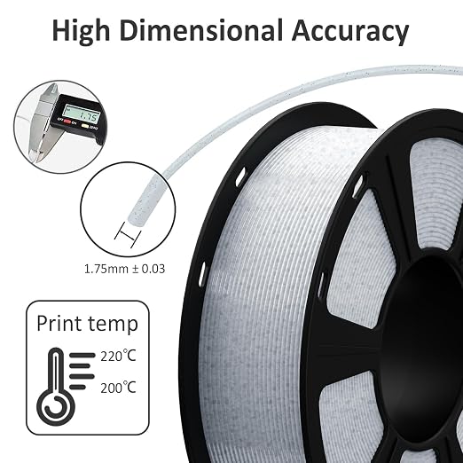 Geeetech Marble PLA 3D Printer Filament, Stone-Like Appearance, 1kg Spool (2.2lbs), 1.75mm Dimensional Accuracy +/- 0.02 mm, Marble White-Grey Color