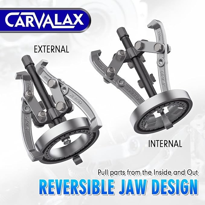 CARVALAX Gear Puller Set, Reversible 2 & 3-Jaw Puller Set, CR-V Steel 3" 4" 6" 8" Bearing Puller Kit (24pc) for Gear, Bearing, Pulley and Flywheel, Puller Tool with Black Carry Box