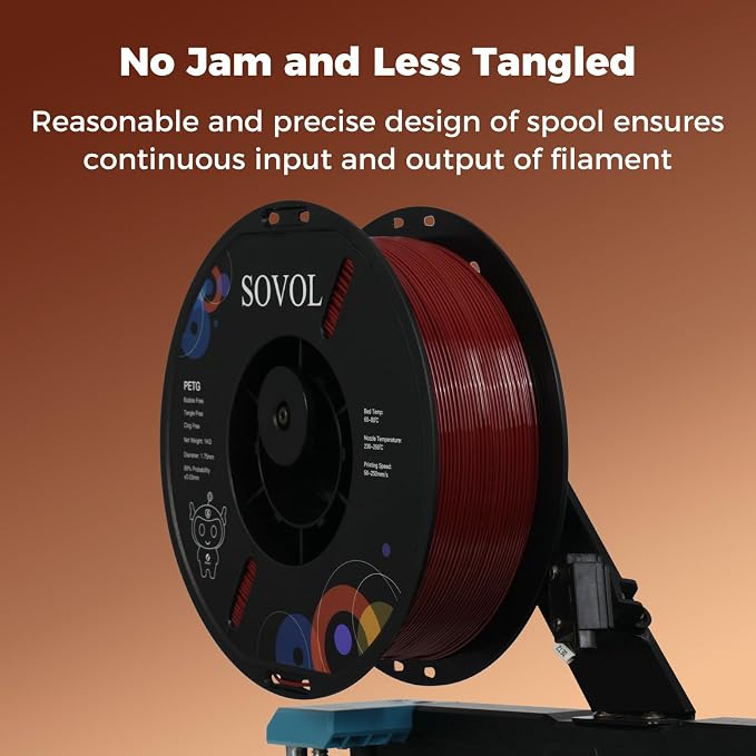 Sovol 3D Printer PETG Filament 1.75mm 1KG (2.2lbs), High Precision, Strong Toughness, Wiring Tightness, Dimensional Accuracy +/- 0.03 mm, 3D Printing PETG Filaments, Brown