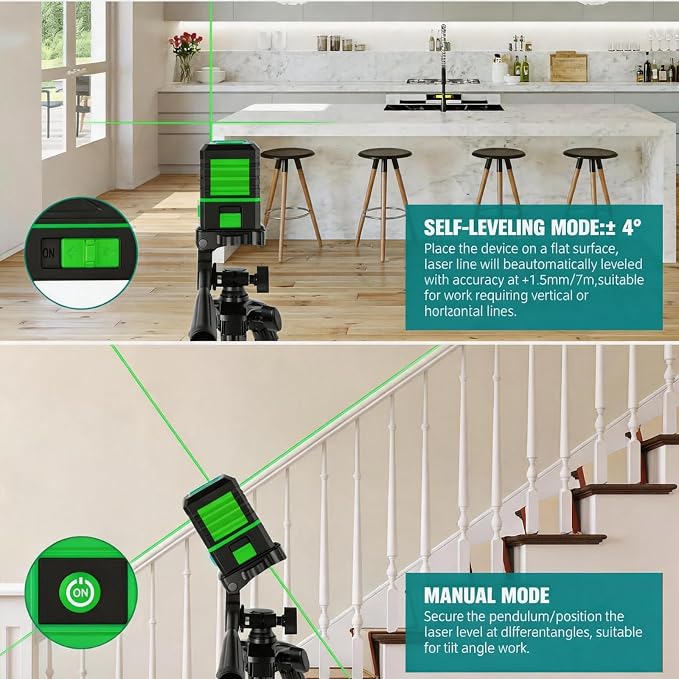 Laser Level with Tripod, 100 feet Green Cross Line Self Rotary Leveling Laser Level, Vertical and Horizontal Line, Rotatable 360 Degree, Manual Self leveling and Pulse Mode, IP54 Waterproof & Battery1
