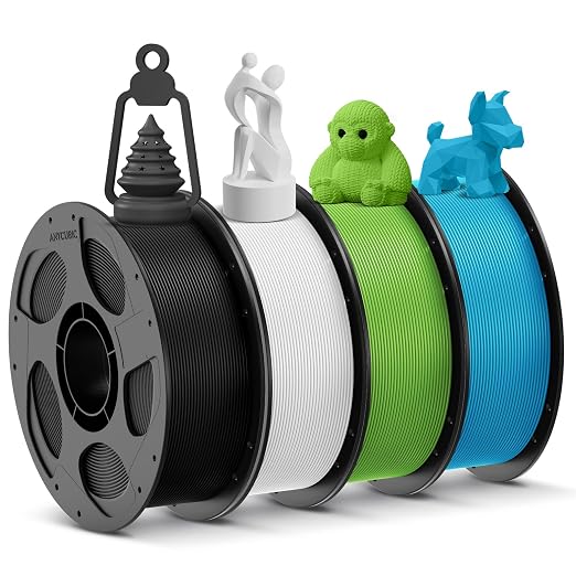 ANYCUBIC 3D Printer Filament PLA Bundle, PLA Filament 1.75mm Dimensional Accuracy +/- 0.02mm, 1KG Reusable Spool, 1KG Reusable Spool, Black+White+Spring Leaf+Tropical Turquoise, 4KG in Total