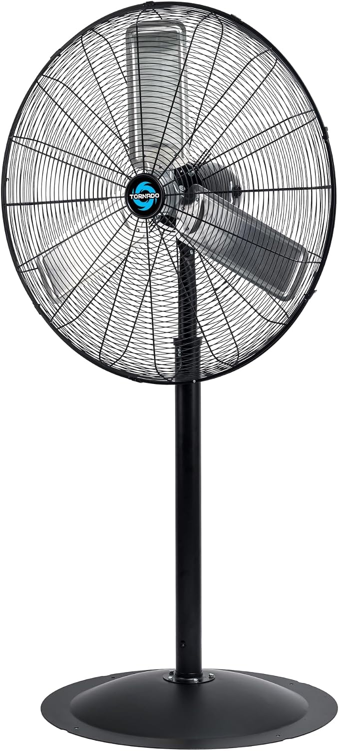 Tornado 30 Inch High Velocity Stationary Non-Oscillating Metal Pedestal Fan Commercial, Industrial Use 3 Speed 8850 CFM 10 FT Cord UL Safety Listed, Black