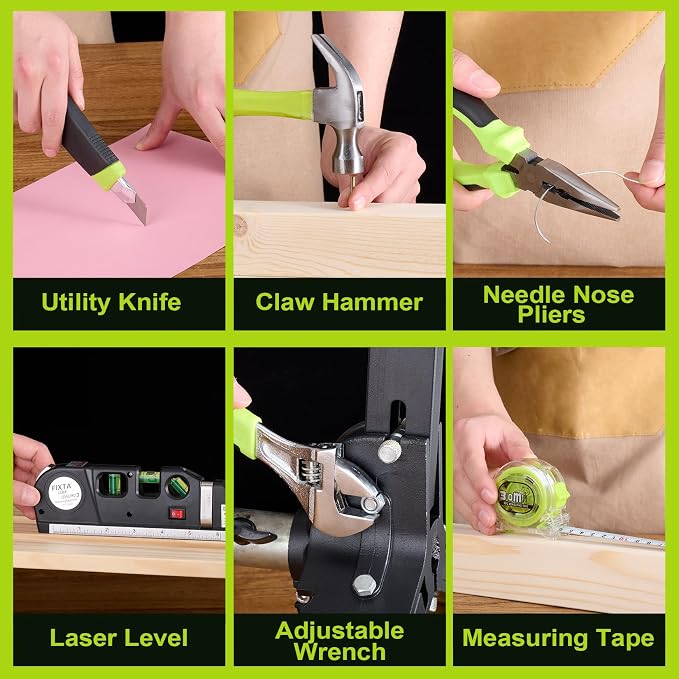 Cordless Drill Tool Set: 12V Power Drill Tool Kit with Battery & Charger, 25+1 Torque Setting, Portable Household Basic Drills Case for Men & Women, 2-Speed Electric Drill Set, 142 Piece, Green