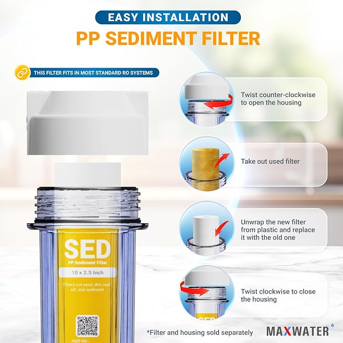 Max Water 10 inch x 2.5 inch, 1 Micron Replacement Sediment Water Filter Cartridge for Whole House, Melt Blown Filtration Fiber for Heavy Duty (Pack of 4)
