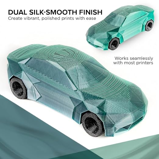Polymaker Panchroma Dual Silk PLA Filament 1.75mm, 1kg, Jadeite | Neatly Wound, High-Gloss Finish PLA(Green-Chrome), Easy Print & Smooth Feeding, Compatible with Bambu Lab & Most 3D Printers