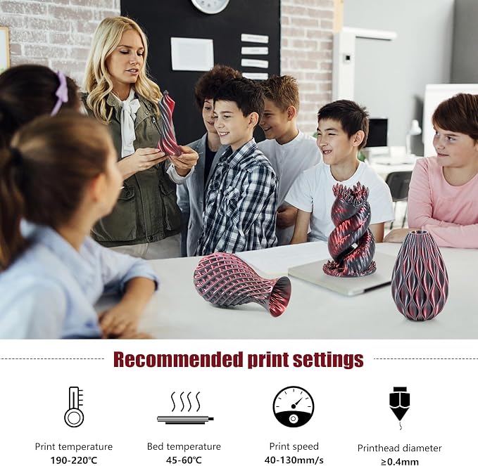 iSANMATE 3D Printer Filament, PLA Filament 1.75mm Silk PLA Red Black, Dual Color Filament Rainbow Filament, 1 kg Spool