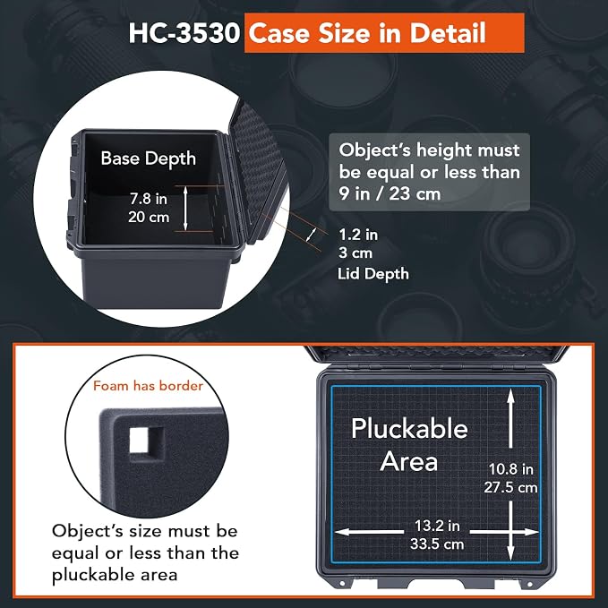 Lykus HC-3530 Waterproof Hard Case with Customizable Foam Insert, Interior Size 13.78x11.81x9.06 in, Suitable for camera, lens, drone, mic, flashlight, projector, electronics, tools, and more