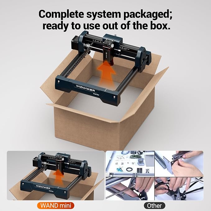 WIZMAKER Wand MINI 3.5W Laser Engraver, Compact Engraving Machine for Wood Acrylic Glass, 135×145 mm Working Area, High‑Precision 0.04 mm Spot, Beginner DIY Laser Cutter 3500mW