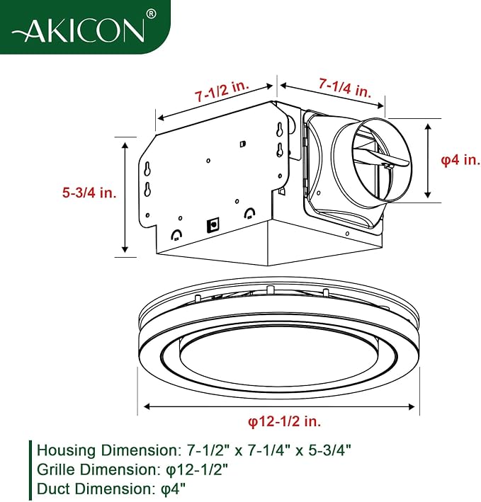 Akicon Bathroom Exhaust Fan with Light, 90 CFM, 1.5 Sones, 15W Dimmable 3CCT LED Light with 5W Night Light Ventilation fan for Bathroom, Kitchen and Home, Round, White