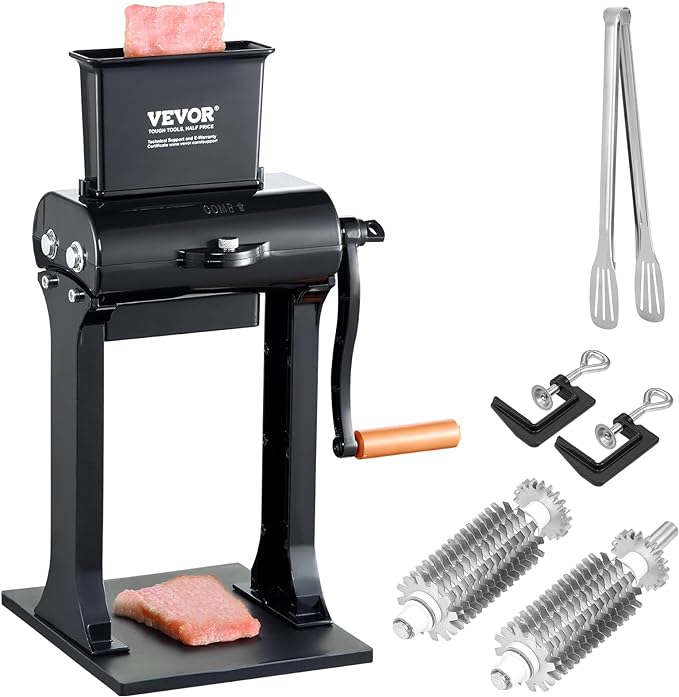 VEVOR Commercial Meat Tenderizer, Heavy Duty Stainless Steel Meat Tenderizer Machine, Quick and Easy Manual Operation Kitchen Tool, 5.8" Feed Port for Beef, Turkey, Chicken, Pork, Steak, and Fish