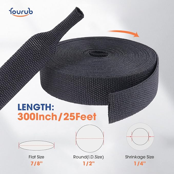 2 to 1 Heat Shrink Abrasion Resistant Woven Tubing 1/2" ID-300inch | Braided Sleeving Shrinkable Fabric Shrink Tubing Loom Protector for Auto Amp Cable Sheath/Wire Harness Wrap