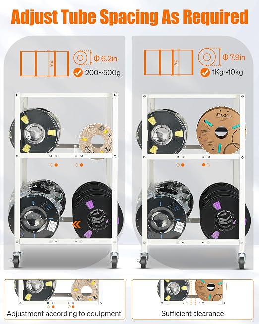 3D Printer Filament Storage Rack- Rolling Filament Spool Holders Racks with Wheels, Heavy Duty Metal Shelf for PLA/ABS/TPU/Nylon, Filaments Organzied for 3D Printing Studio, Office Workshop (White)