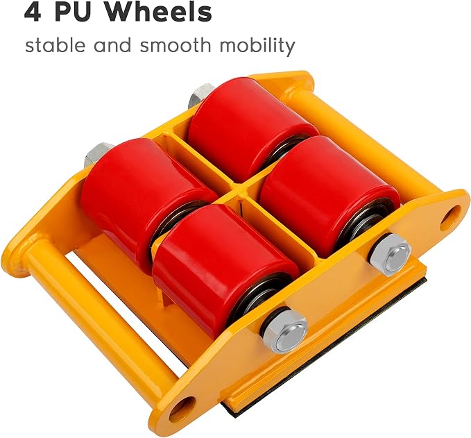6T Heavy Duty Machine Dolly Skate with 360° Rotation Cap | for Industrial Moving Equipment, Yellow Carbon Steel PU Rollers, 13200lbs, 1pc