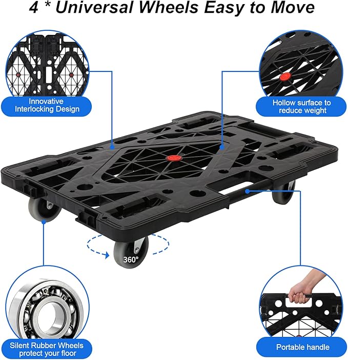 Furniture Movers Dolly Furniture Movers with Wheels, Portable Moving Rollers Leg Dollies for Heavy Furniture, 4 Wheels Small Flat Dolly, 1760 Lbs Capacity