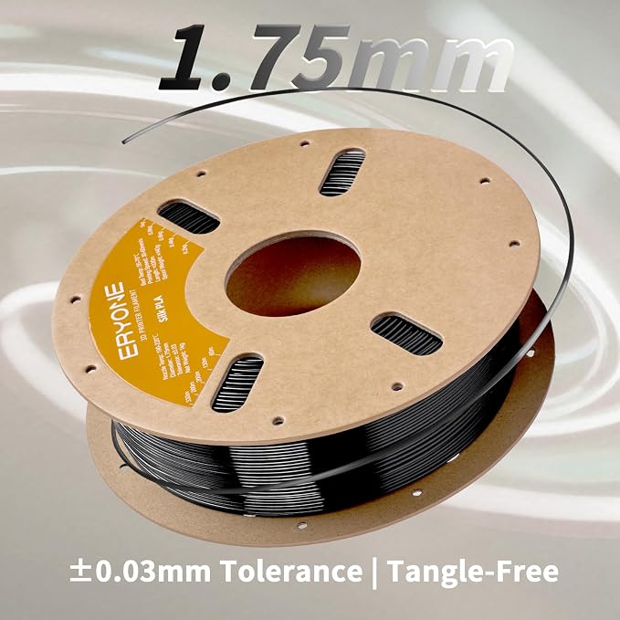 ERYONE Silk PLA Filament for 3D Printer 1.75mm +/- 0.03mm, Shiny Filament 1kg (2.1lbs)/Spool, Black