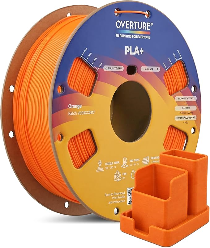 OVERTURE High Speed PLA+ 3D Printer Filament 1.75mm, Upgraded Rapid PLA 2.0 with Enhanced Toughness & Stability, 1kg Spool (2.2lbs) Fit Most FDM 3D Printers (Orange)