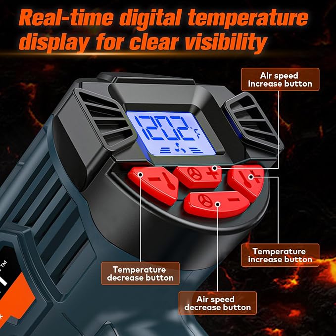 WRAPXPERT Heat Gun for Vinyl Wrap/Window Tint with Digital LCD 2000W 122℉-1202℉（50℃- 650℃) Variable Temperature Control Memory Function for Car Wrap, Crafts, Shrinking Tubing, Stripping Paint