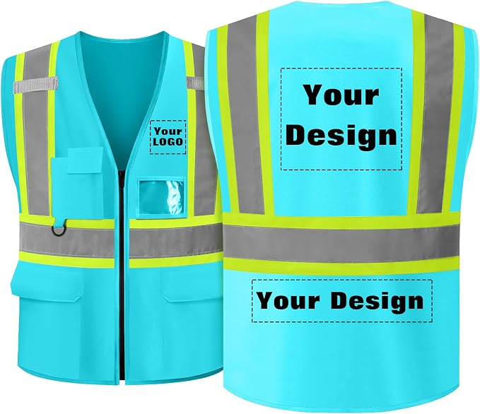 Safety Vest Customize Logo with 5 Pockets & Zipper Reflective High Visibility Vest Class 2 Outdoor Workwear