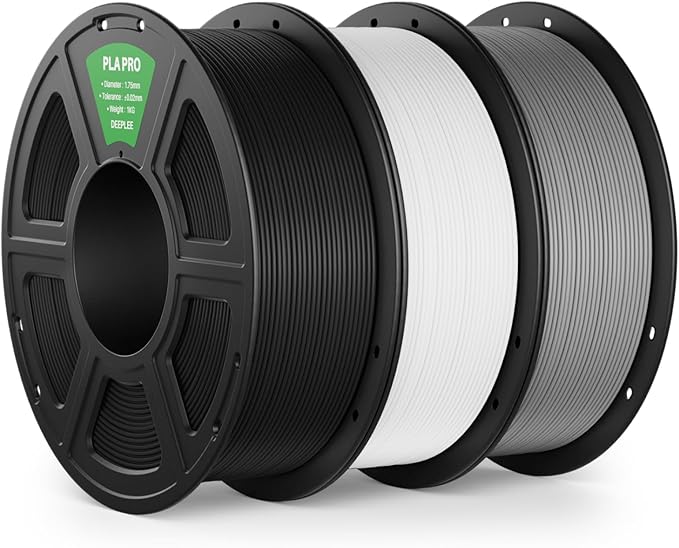 PLA PRO Filament 1.75mm, Stronger Toughness 3D Printer Filament, PLA Filament Dimensional Accuracy +/- 0.02 mm, Neatly Wound, Fits Most FDM 3D Printer, 3 Pack Black & White & Grey