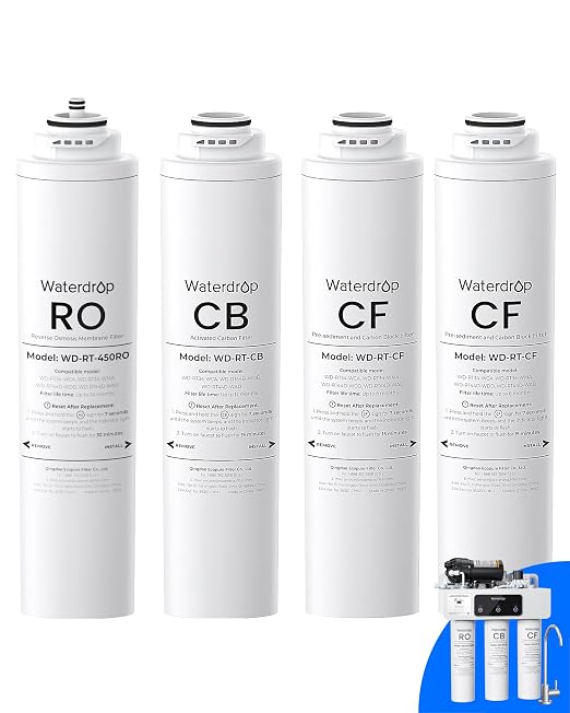 Waterdrop RT-2CFCBRO Filter, Replacement for Waterdrop T3-C Tankless Reverse Osmosis Water Filter (𝐂𝐅*𝟐 + 𝐂𝐁*𝟏 + 𝐑𝐎*𝟏)