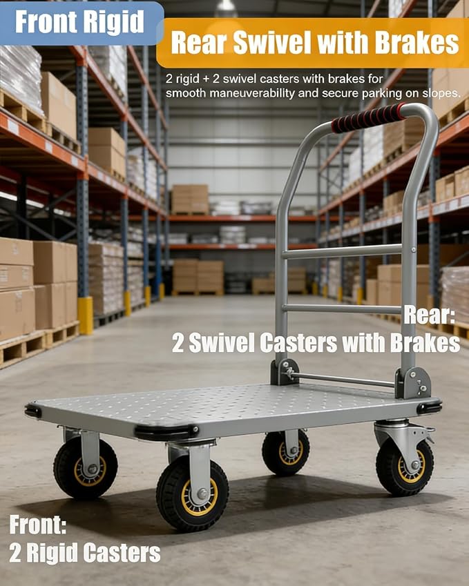 Garvee 1800LBS Platform Truck Cart, 36"x24" Large Utility Push Cart with 6" Swivel Wheels with Brakes, Foldable Hand Truck for for Groceries,Garage,Warehouse, White