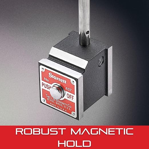 Starrett Magnetic Indicator Holder with Three Precision Ground - Magnetic Base, Upright Post Assembly Including Post, Swivel Post Snug and Gage Holding Rod - 657D
