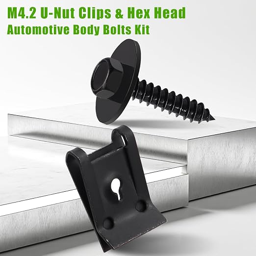 mxuteuk 50PCS M4.2 U-Nut Clips & Hex Head Automotive Body Fender Bolts Kit,for Most Cars Fender,Engine Undertray Cover, Engine Cover & Bumper Fender Liner