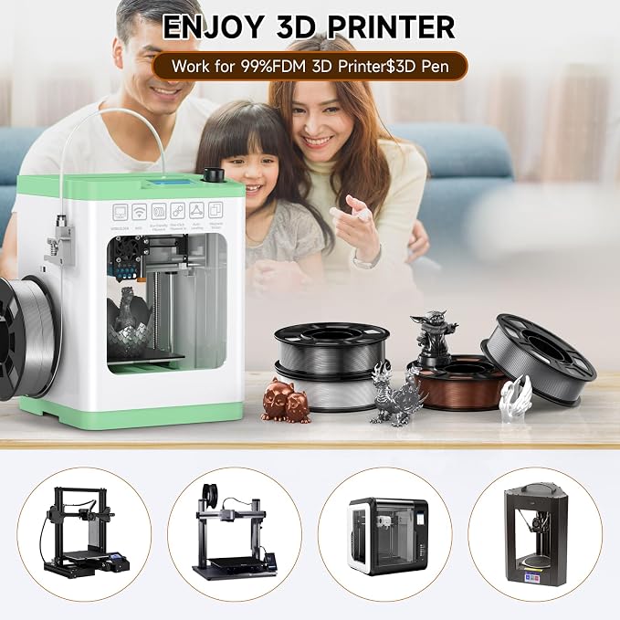 ENTINA 4 Colors Silk Shiny 3D Printer Filament Bundle, PLA Filament 1.75 mm for 3D Printers, Dimensional Accuracy +/- 0.02 mm, 200g x 4 Spools Set